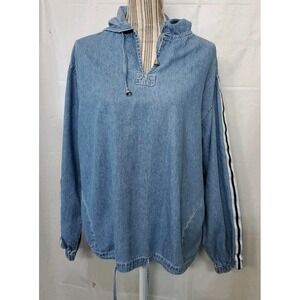 Quizz Denim Lightweight Hoodie Light Wash Drawstring Pockets Retro Size Large